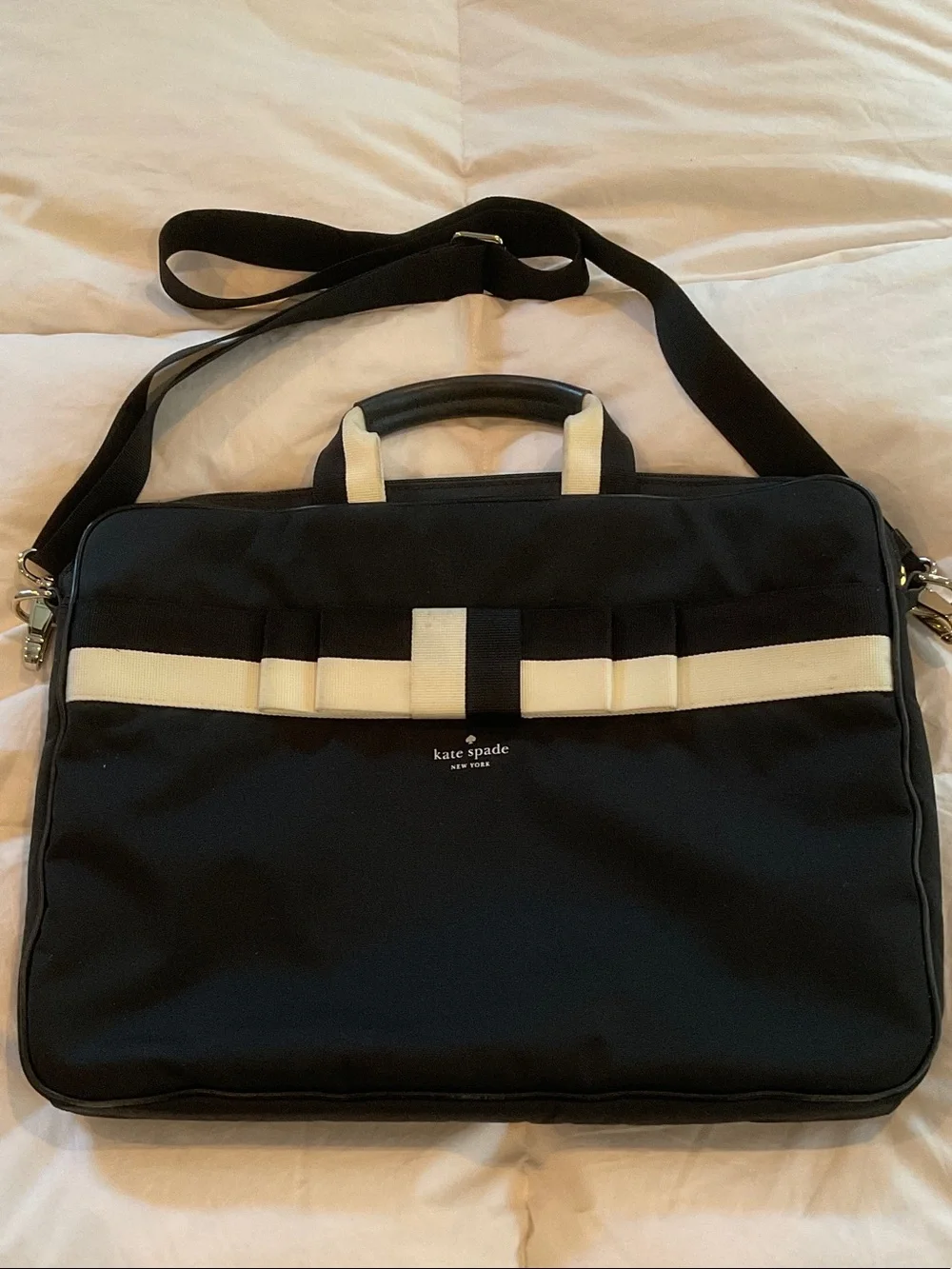 kate spade Black and Cream Laptop Bag with Removable Strap